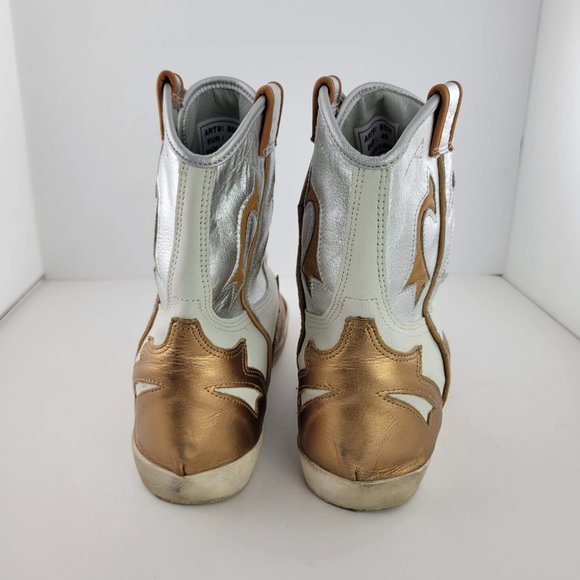 Fornarina x Cowgirls High Top Hidden Wedge Boot Sneakers White Gold Silver 8537 - Picture 3 of 7